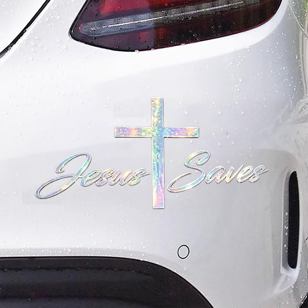 Christianartworkshop Holografischer Autoaufkleber „Jesus rettet Kreuz“: Symbol strahlender himmlischer Erlösung - image 2