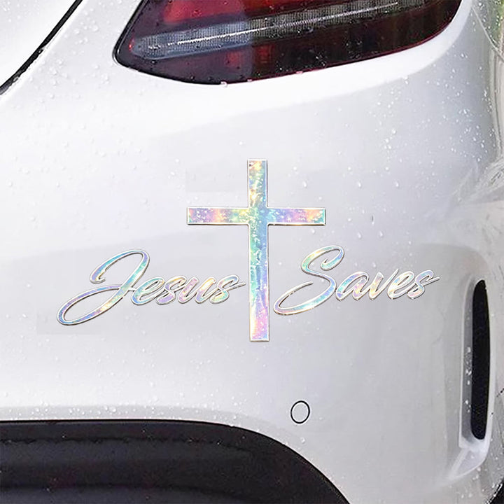 Christianartworkshop Holografischer Autoaufkleber „Jesus rettet Kreuz“: Symbol strahlender himmlischer Erlösung - image 2