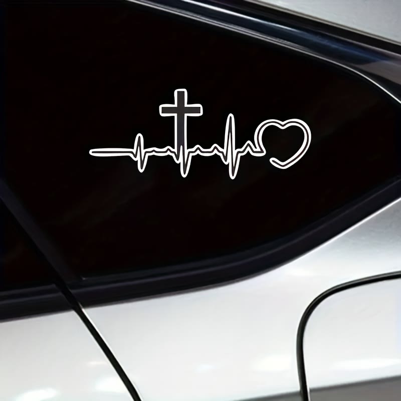 Christianartworkshop Autoaufkleber mit EKG-Linie, Kreuz und Herz: Symbol lebenslanger himmlischer Liebe - image 1