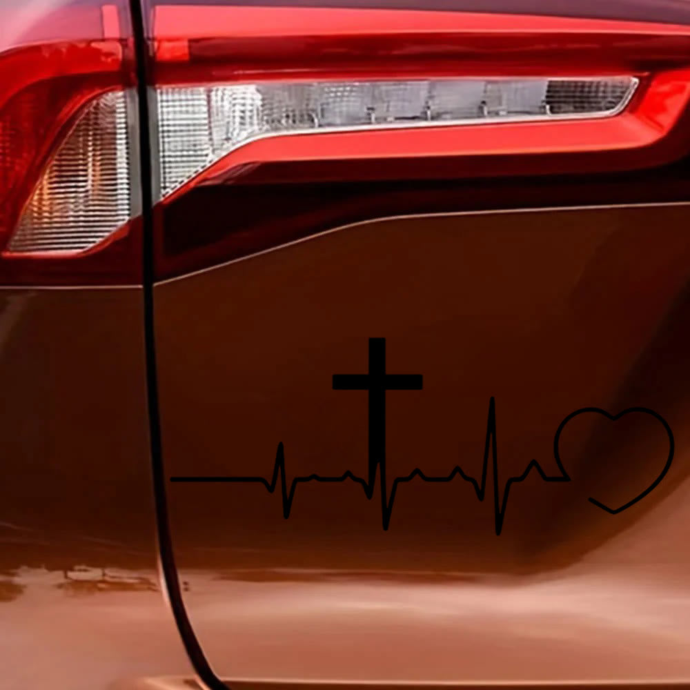 Christianartworkshop Autoaufkleber mit EKG-Linie, Kreuz und Herz: Symbol lebenslanger himmlischer Liebe - image 6
