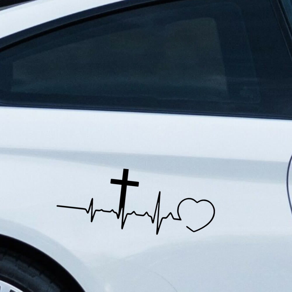 Christianartworkshop Autoaufkleber mit EKG-Linie, Kreuz und Herz: Symbol lebenslanger himmlischer Liebe - image 5