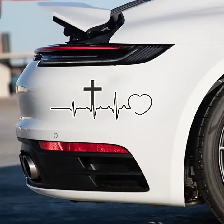 Christianartworkshop Autoaufkleber mit EKG-Linie, Kreuz und Herz: Symbol lebenslanger himmlischer Liebe - Set mit 10 Stück - image 0