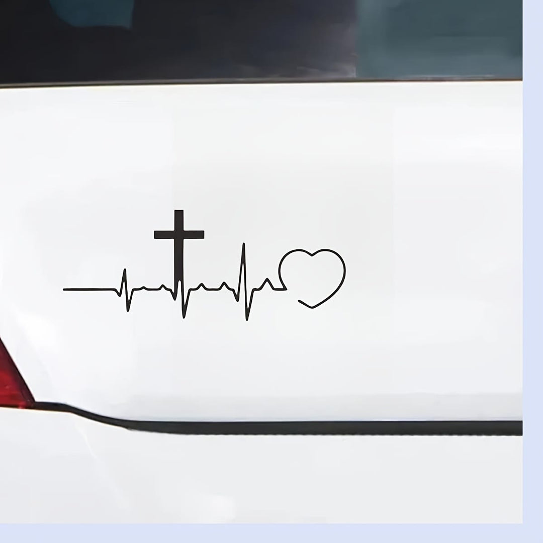 Christianartworkshop Autoaufkleber mit EKG-Linie, Kreuz und Herz: Symbol lebenslanger himmlischer Liebe - image 2