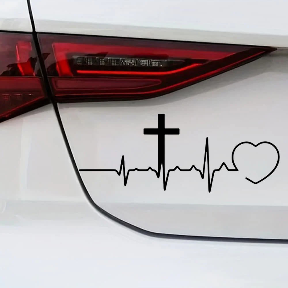 Christianartworkshop Autoaufkleber mit EKG-Linie, Kreuz und Herz: Symbol lebenslanger himmlischer Liebe - image 3