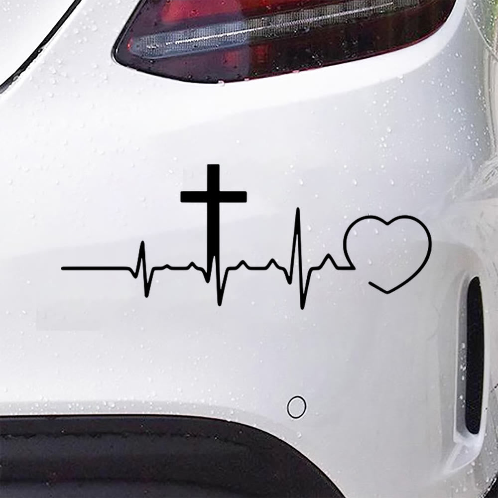 Christianartworkshop Autoaufkleber mit EKG-Linie, Kreuz und Herz: Symbol lebenslanger himmlischer Liebe - image 4