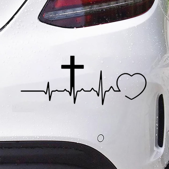Christianartworkshop Autoaufkleber mit EKG-Linie, Kreuz und Herz: Symbol lebenslanger himmlischer Liebe - image 4