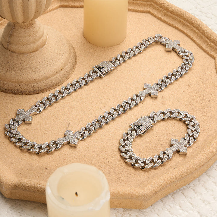 Christianartworkshop Mit Diamanten besetzte kubanische Gliederkreuzkette: Symbol kühner himmlischer Stärke - Silber - image 0