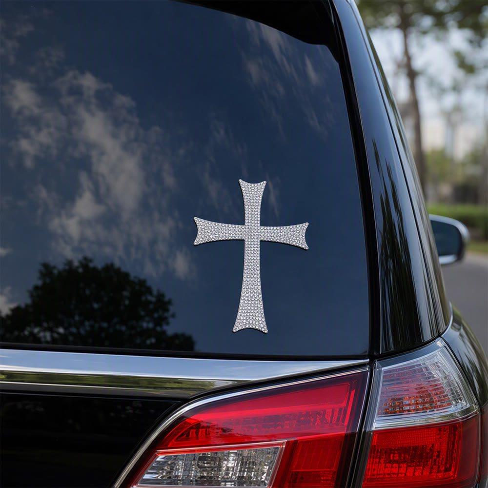 Christianartworkshop Glitzernder Autoaufkleber mit Strasskreuz: Symbol für stetigen himmlischen Schutz auf der Straße - image 3