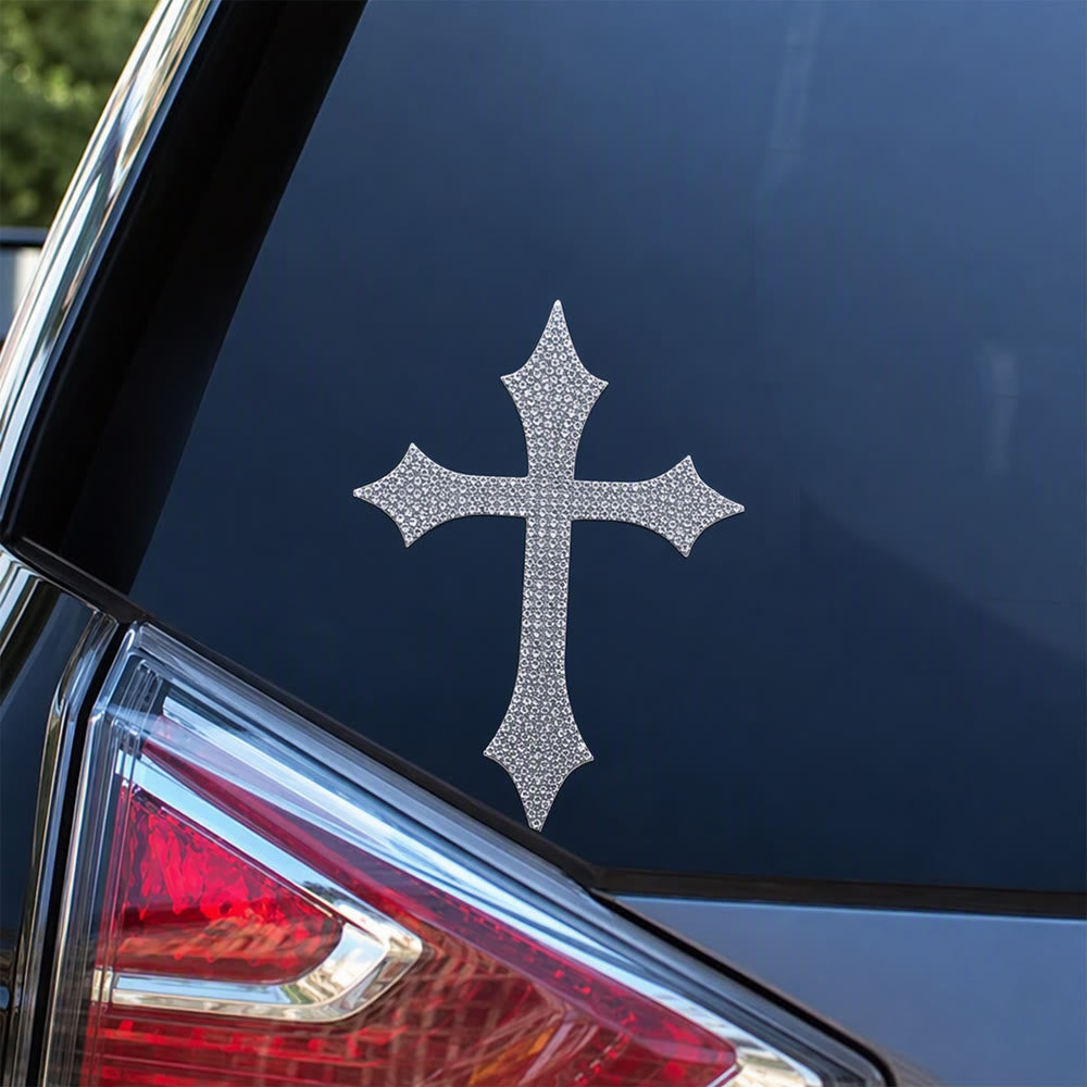 Christianartworkshop Gotischer Glitzerkreuz-Autoaufkleber mit Stacheln: Symbol für festen himmlischen Schutz - image 2