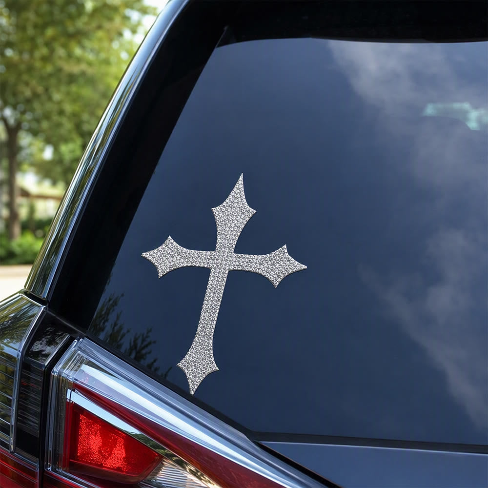 Christianartworkshop Gotischer Glitzerkreuz-Autoaufkleber mit Stacheln: Symbol für festen himmlischen Schutz - image 3