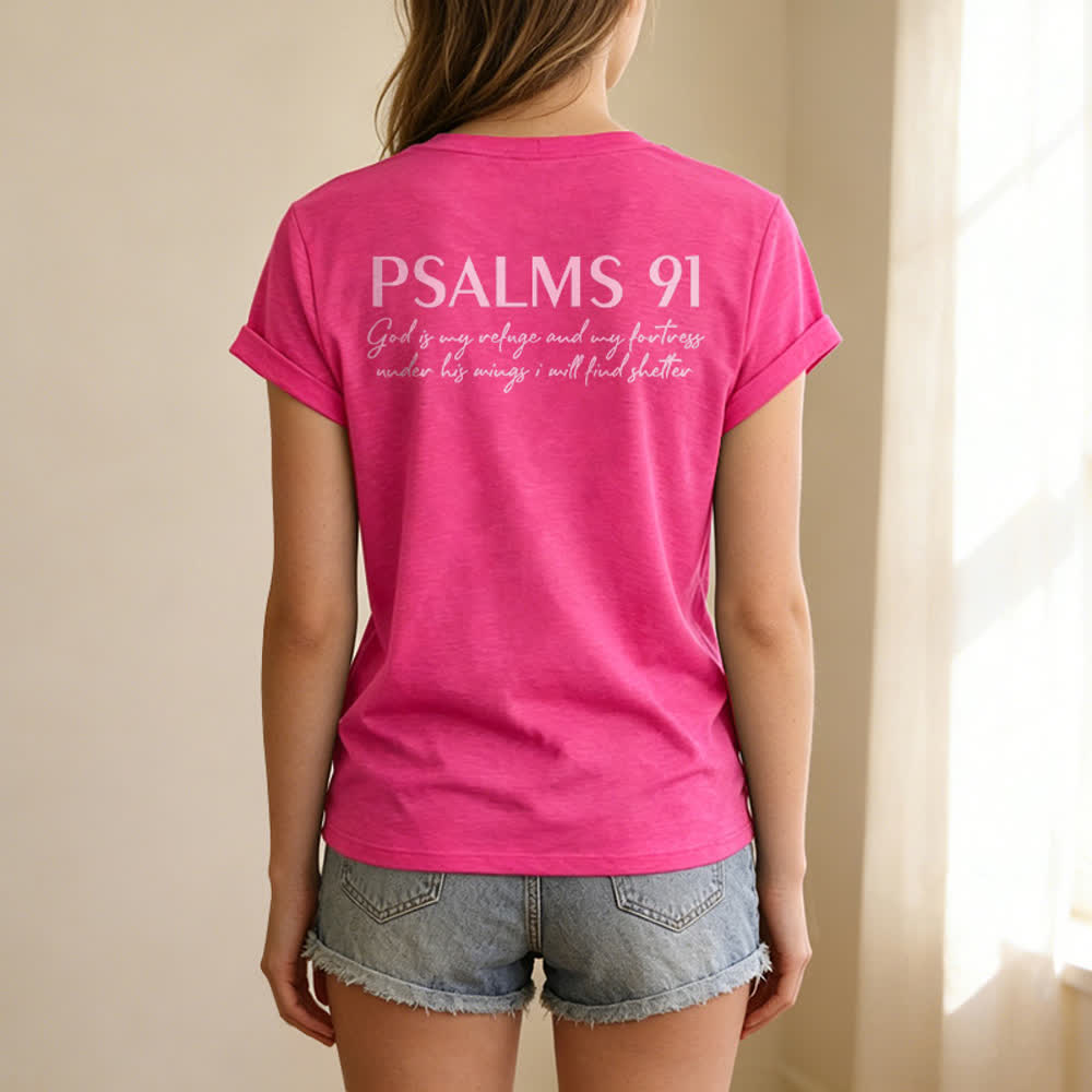Christianartworkshop Psalm 91 Damen-T-Shirt mit V-Ausschnitt und geknotetem Saum und Kreuzmuster. - image 48
