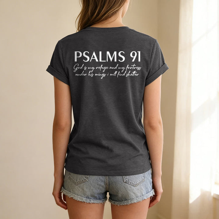 Christianartworkshop Psalm 91 Damen-T-Shirt mit V-Ausschnitt und geknotetem Saum und Kreuzmuster. - image 23