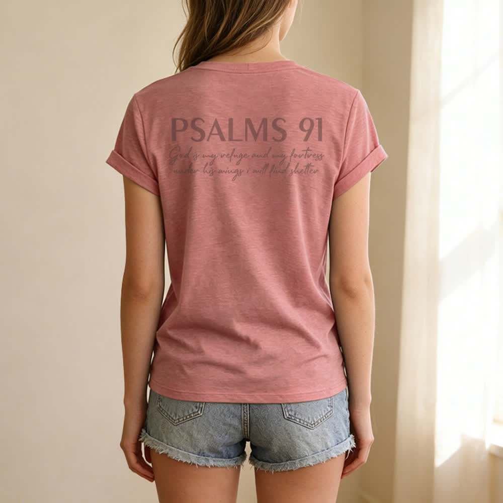 Christianartworkshop Psalm 91 Damen-T-Shirt mit V-Ausschnitt und geknotetem Saum und Kreuzmuster. - image 38