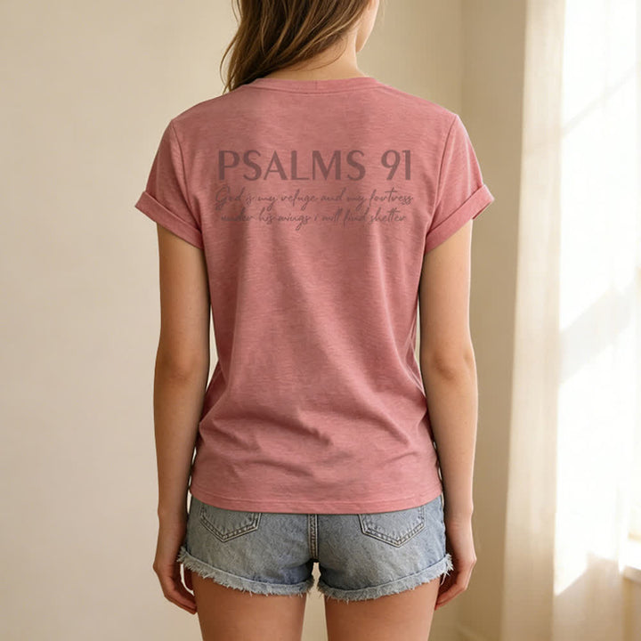 Christianartworkshop Psalm 91 Damen-T-Shirt mit V-Ausschnitt und geknotetem Saum und Kreuzmuster. - image 38