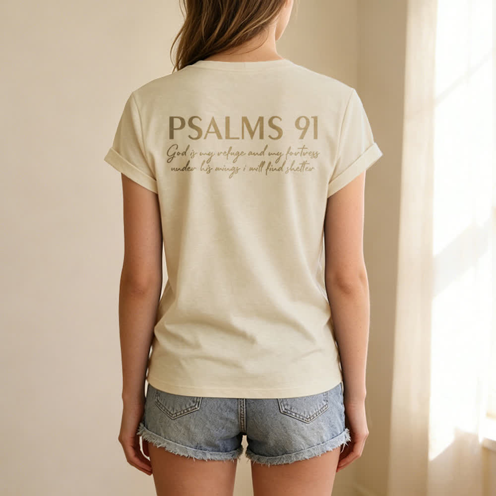 Christianartworkshop Psalm 91 Damen-T-Shirt mit V-Ausschnitt und geknotetem Saum und Kreuzmuster. - image 43