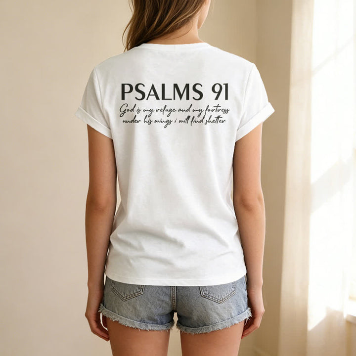 Christianartworkshop Psalm 91 Damen-T-Shirt mit V-Ausschnitt und geknotetem Saum und Kreuzmuster. - image 8