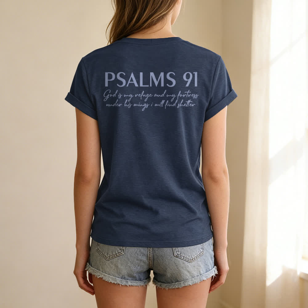 Christianartworkshop Psalm 91 Damen-T-Shirt mit V-Ausschnitt und geknotetem Saum und Kreuzmuster. - image 18
