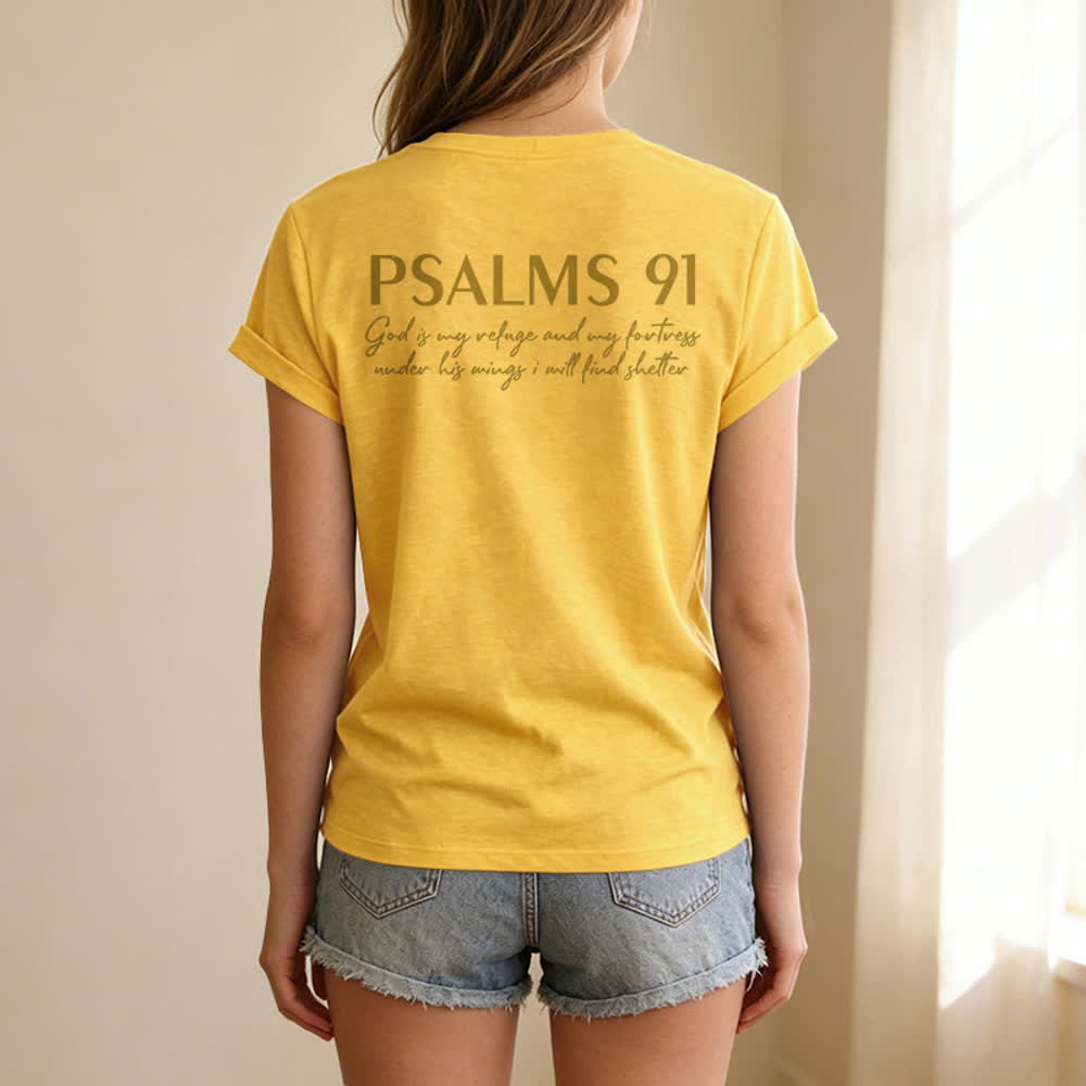Christianartworkshop Psalm 91 Damen-T-Shirt mit V-Ausschnitt und geknotetem Saum und Kreuzmuster. - image 58