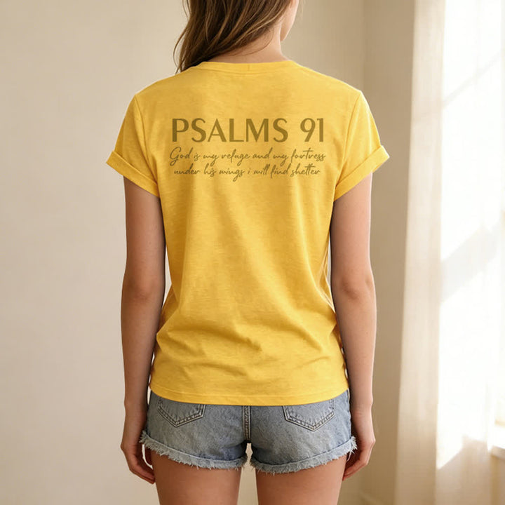 Christianartworkshop Psalm 91 Damen-T-Shirt mit V-Ausschnitt und geknotetem Saum und Kreuzmuster. - image 58