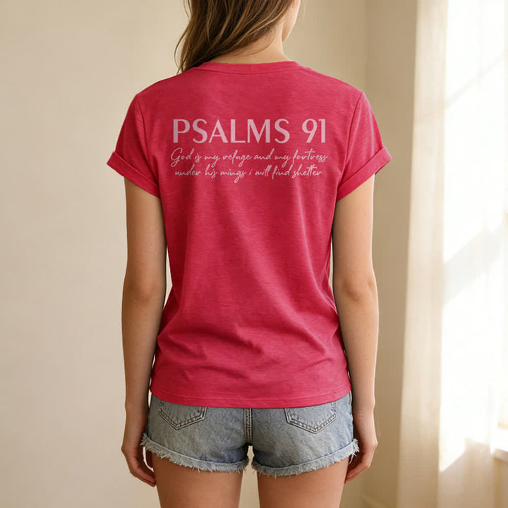 Christianartworkshop Psalm 91 Damen-T-Shirt mit V-Ausschnitt und geknotetem Saum und Kreuzmuster. - Rosa - 2XL - image 28