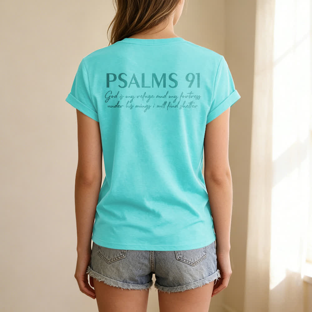 Christianartworkshop Psalm 91 Damen-T-Shirt mit V-Ausschnitt und geknotetem Saum und Kreuzmuster. - image 53