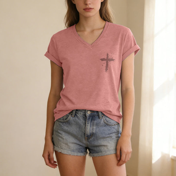 Christianartworkshop Psalm 91 Damen-T-Shirt mit V-Ausschnitt und geknotetem Saum und Kreuzmuster. - image 39