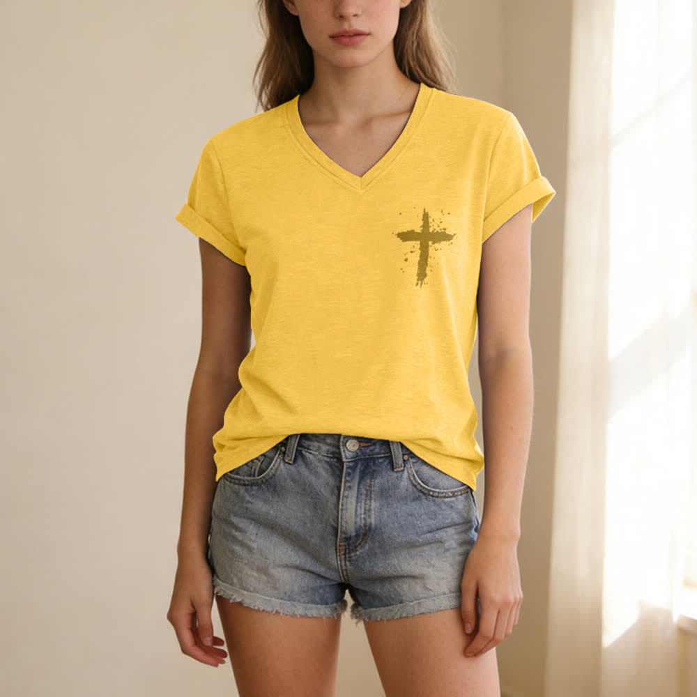 Christianartworkshop Psalm 91 Damen-T-Shirt mit V-Ausschnitt und geknotetem Saum und Kreuzmuster. - image 59
