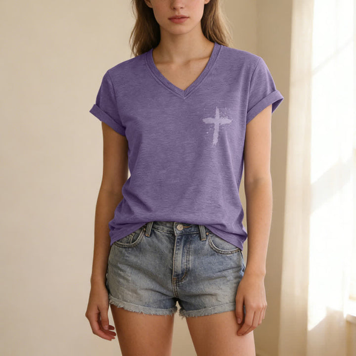 Christianartworkshop Psalm 91 Damen-T-Shirt mit V-Ausschnitt und geknotetem Saum und Kreuzmuster. - image 64