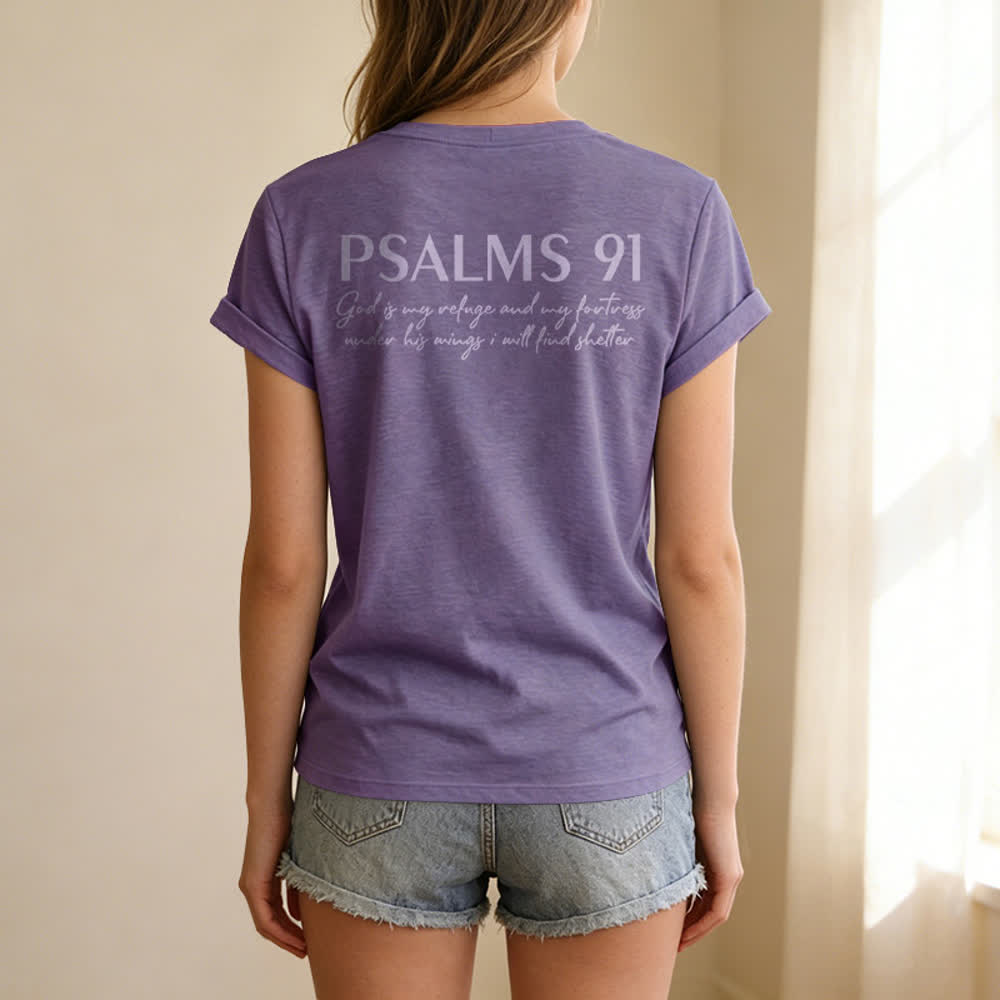 Christianartworkshop Psalm 91 Damen-T-Shirt mit V-Ausschnitt und geknotetem Saum und Kreuzmuster. - image 63