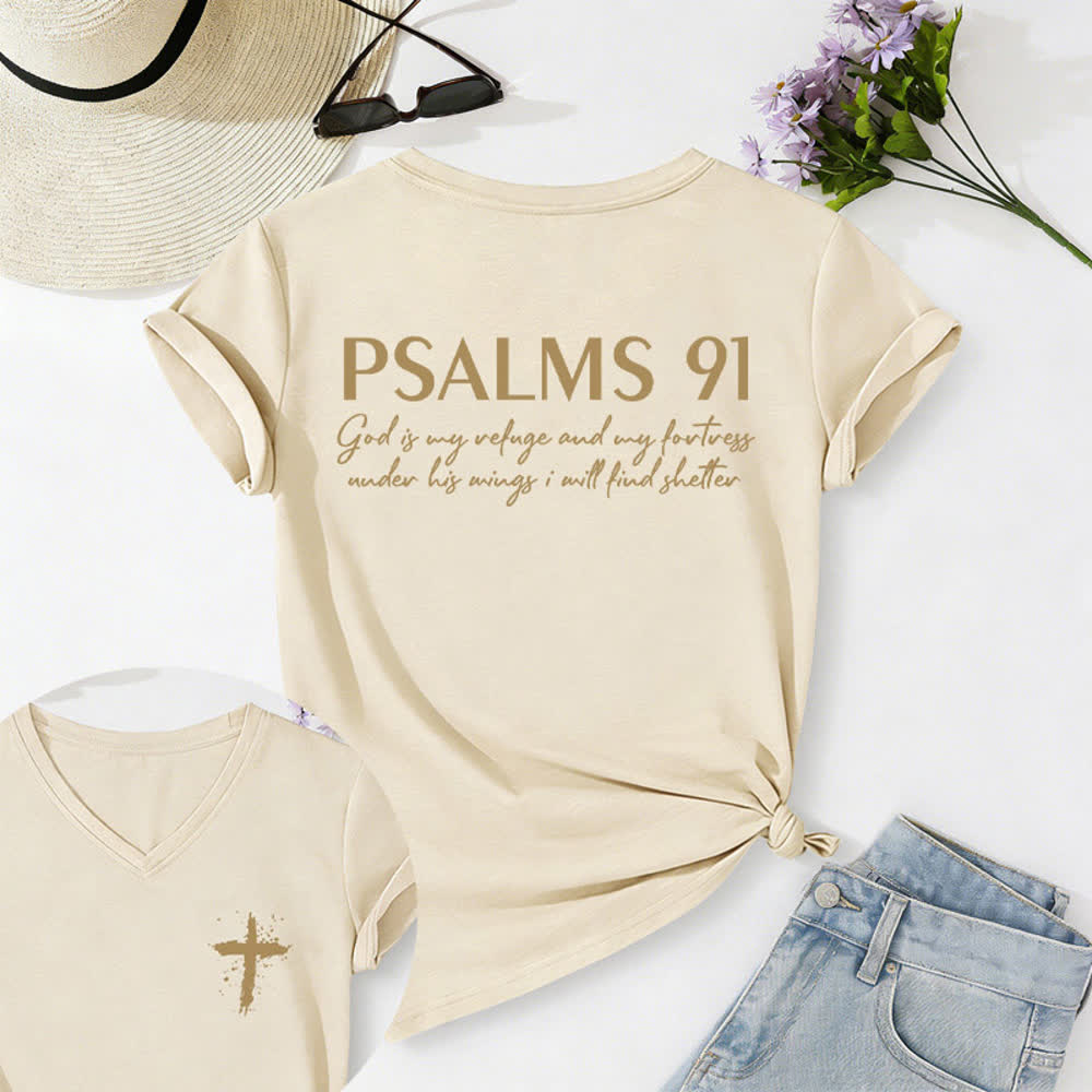 Christianartworkshop Psalm 91 Damen-T-Shirt mit V-Ausschnitt und geknotetem Saum und Kreuzmuster. - Beige - 2XL - image 40