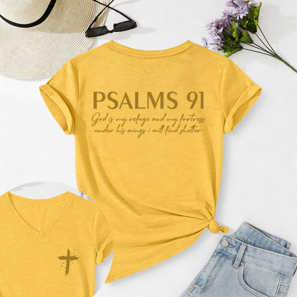 Christianartworkshop Psalm 91 Damen-T-Shirt mit V-Ausschnitt und geknotetem Saum und Kreuzmuster. - Gelb - 2XL - image 55