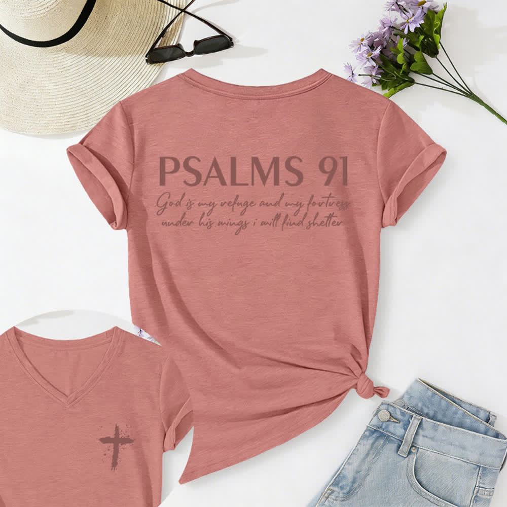 Christianartworkshop Psalm 91 Damen-T-Shirt mit V-Ausschnitt und geknotetem Saum und Kreuzmuster. - image 35