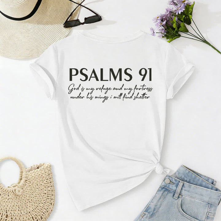 Christianartworkshop Psalm 91 Damen-T-Shirt mit V-Ausschnitt und geknotetem Saum und Kreuzmuster. - image 7
