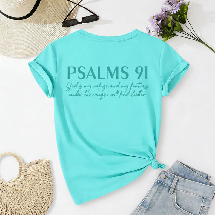 Christianartworkshop Psalm 91 Damen-T-Shirt mit V-Ausschnitt und geknotetem Saum und Kreuzmuster. - image 51