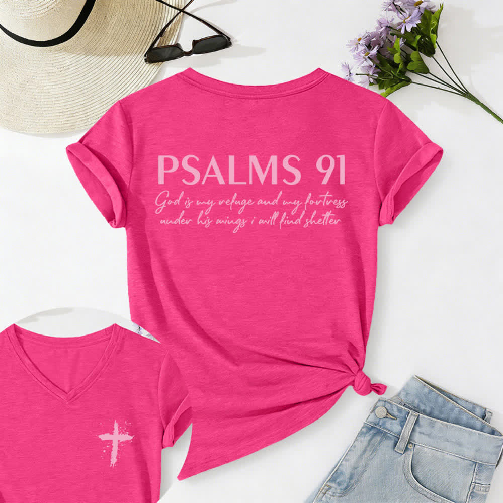 Christianartworkshop Psalm 91 Damen-T-Shirt mit V-Ausschnitt und geknotetem Saum und Kreuzmuster. - image 45
