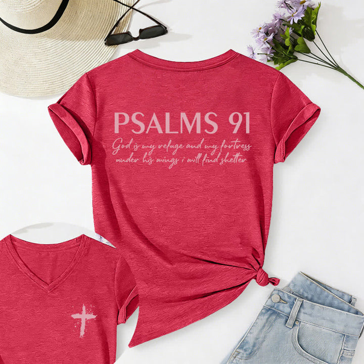 Christianartworkshop Psalm 91 Damen-T-Shirt mit V-Ausschnitt und geknotetem Saum und Kreuzmuster. - Rot - 2XL - image 25