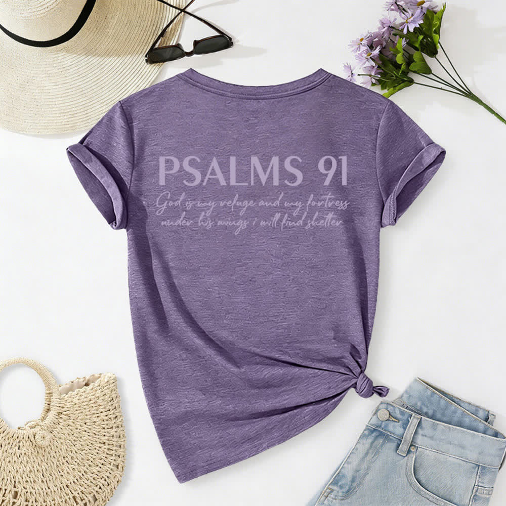 Christianartworkshop Psalm 91 Damen-T-Shirt mit V-Ausschnitt und geknotetem Saum und Kreuzmuster. - image 61