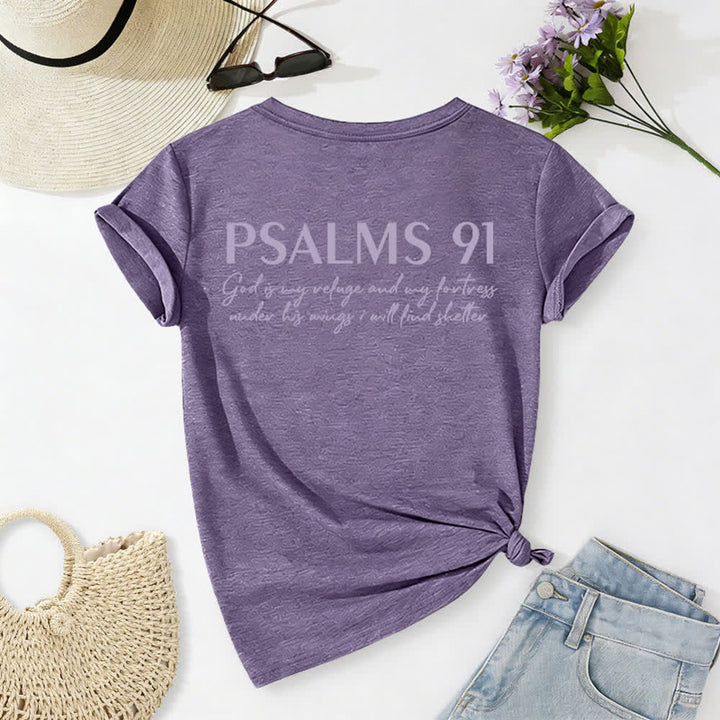 Christianartworkshop Psalm 91 Damen-T-Shirt mit V-Ausschnitt und geknotetem Saum und Kreuzmuster. - image 61