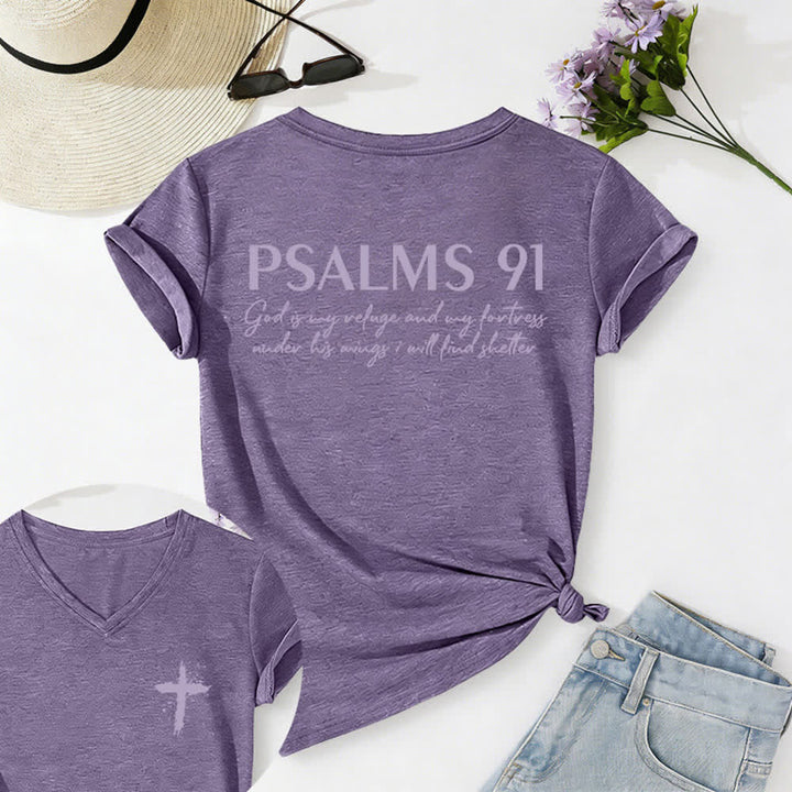 Christianartworkshop Psalm 91 Damen-T-Shirt mit V-Ausschnitt und geknotetem Saum und Kreuzmuster. - Lila - 2XL - image 60