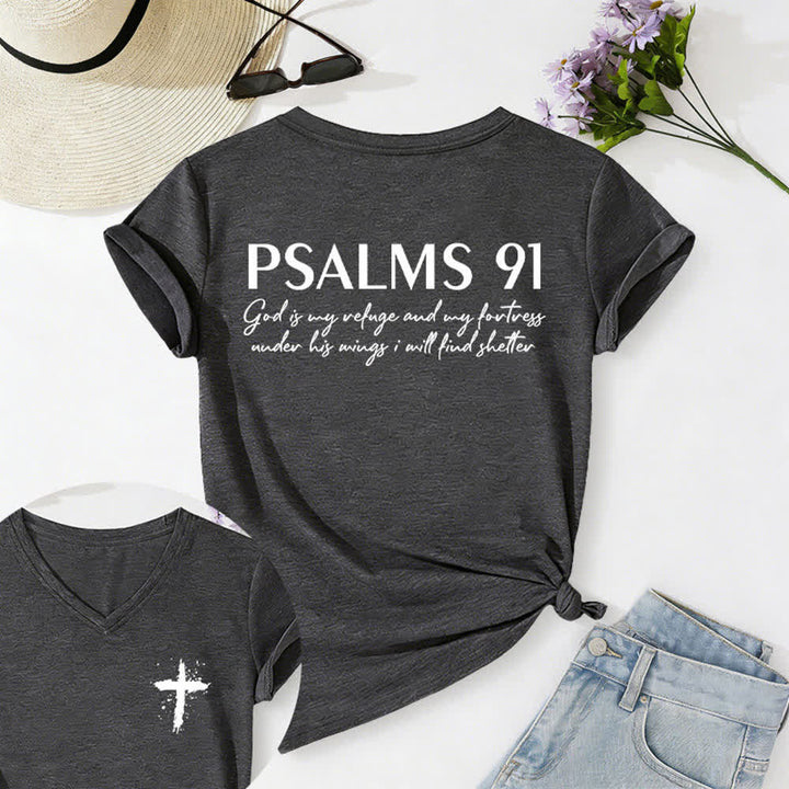 Christianartworkshop Psalm 91 Damen-T-Shirt mit V-Ausschnitt und geknotetem Saum und Kreuzmuster. - Dunkelgrau - 2XL - image 20