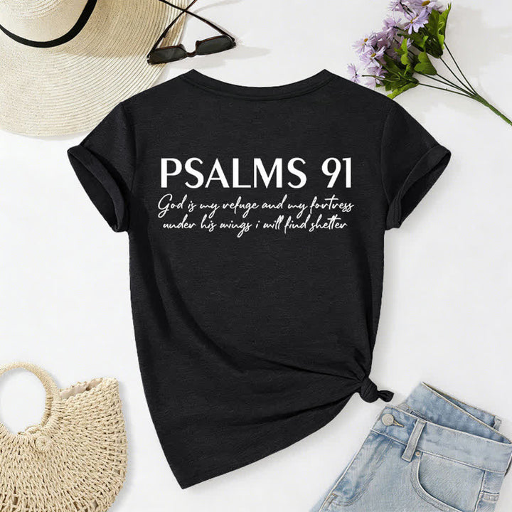 Christianartworkshop Psalm 91 Damen-T-Shirt mit V-Ausschnitt und geknotetem Saum und Kreuzmuster. - image 1