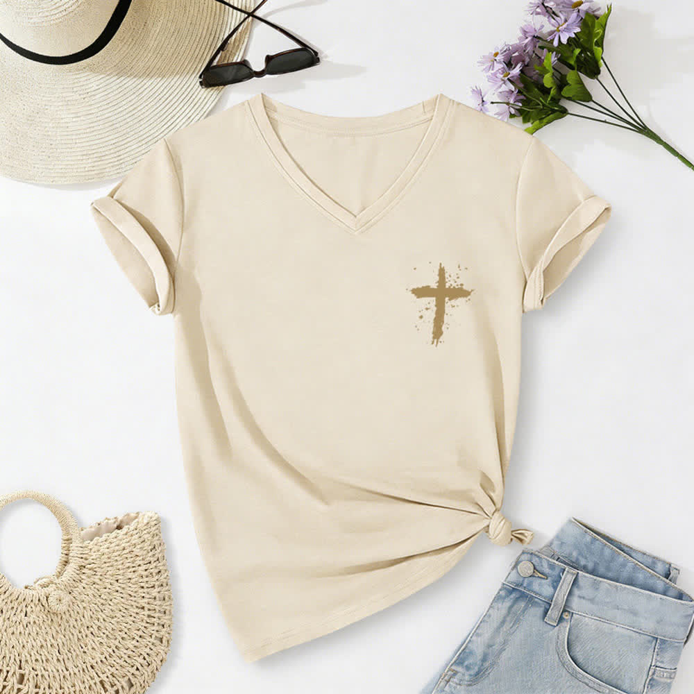 Christianartworkshop Psalm 91 Damen-T-Shirt mit V-Ausschnitt und geknotetem Saum und Kreuzmuster. - image 42