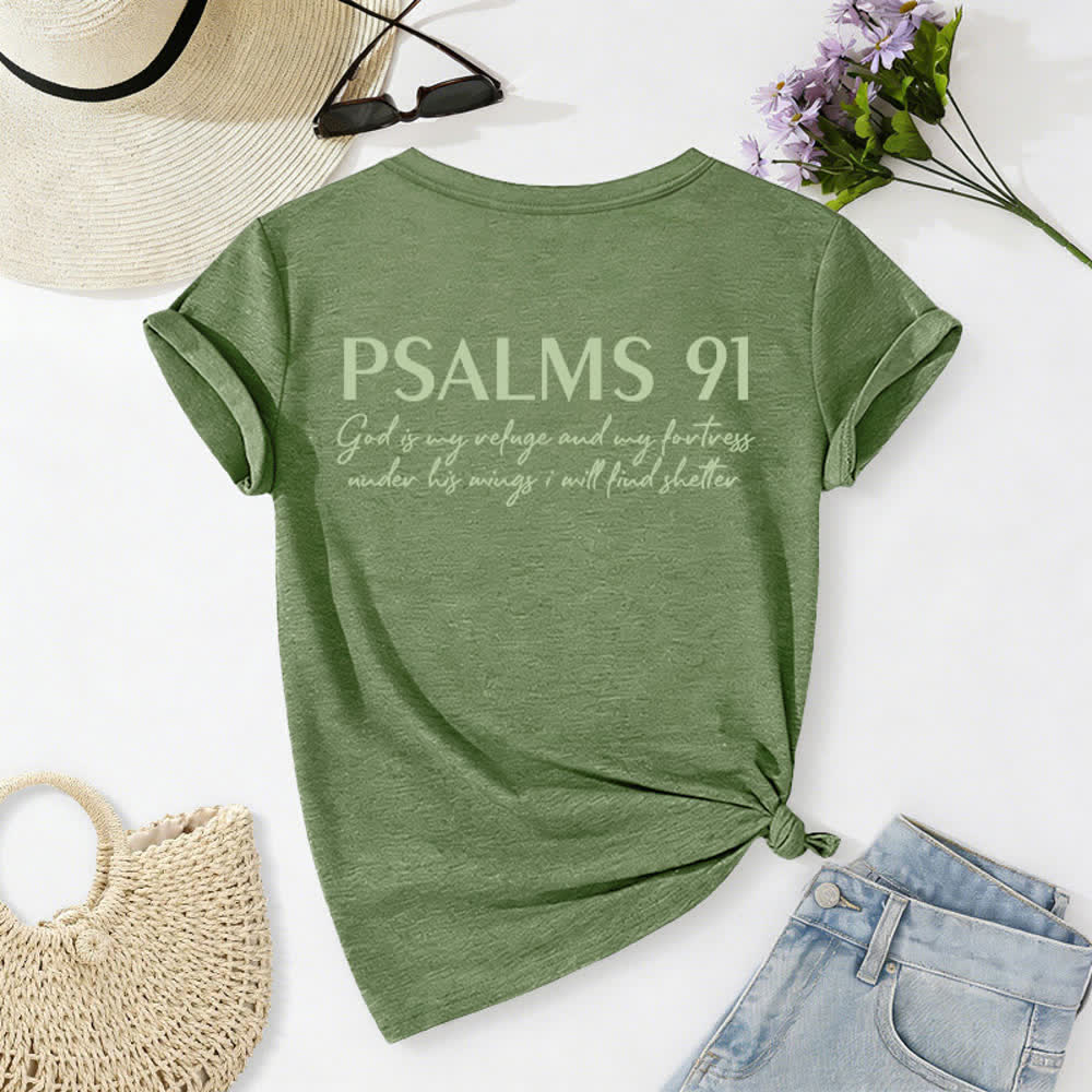 Christianartworkshop Psalm 91 Damen-T-Shirt mit V-Ausschnitt und geknotetem Saum und Kreuzmuster. - image 11