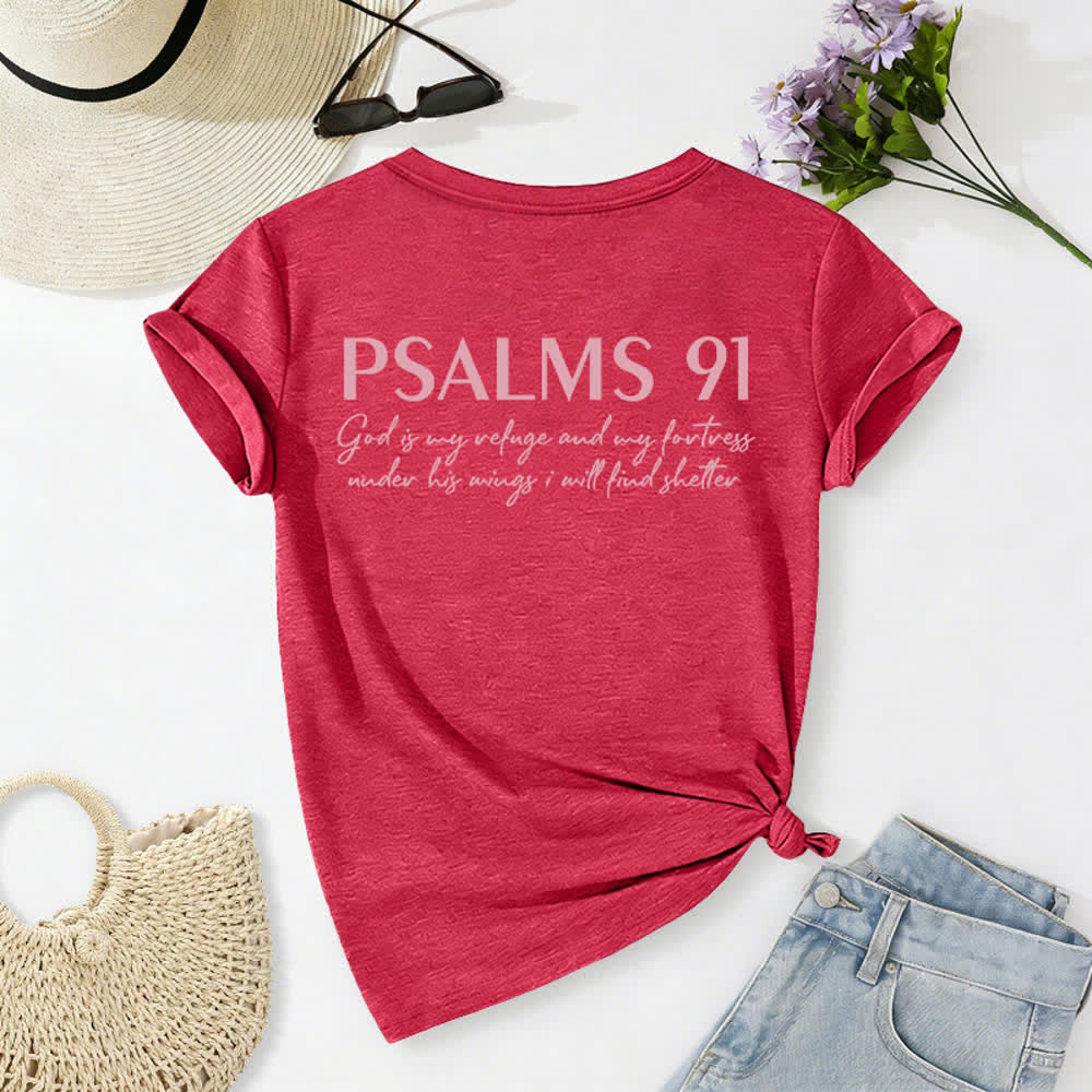 Christianartworkshop Psalm 91 Damen-T-Shirt mit V-Ausschnitt und geknotetem Saum und Kreuzmuster. - image 26