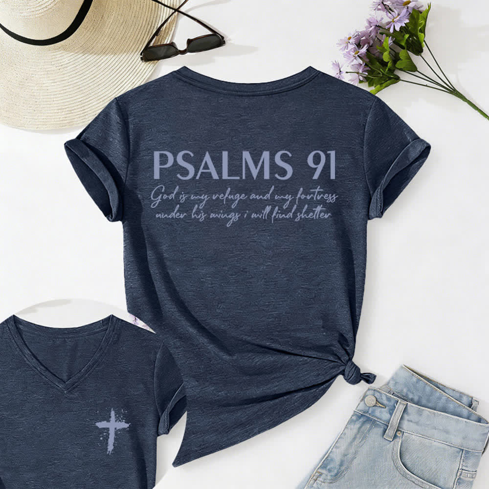 Christianartworkshop Psalm 91 Damen-T-Shirt mit V-Ausschnitt und geknotetem Saum und Kreuzmuster. - Marineblau - 2XL - image 15