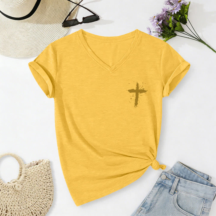 Christianartworkshop Psalm 91 Damen-T-Shirt mit V-Ausschnitt und geknotetem Saum und Kreuzmuster. - image 57