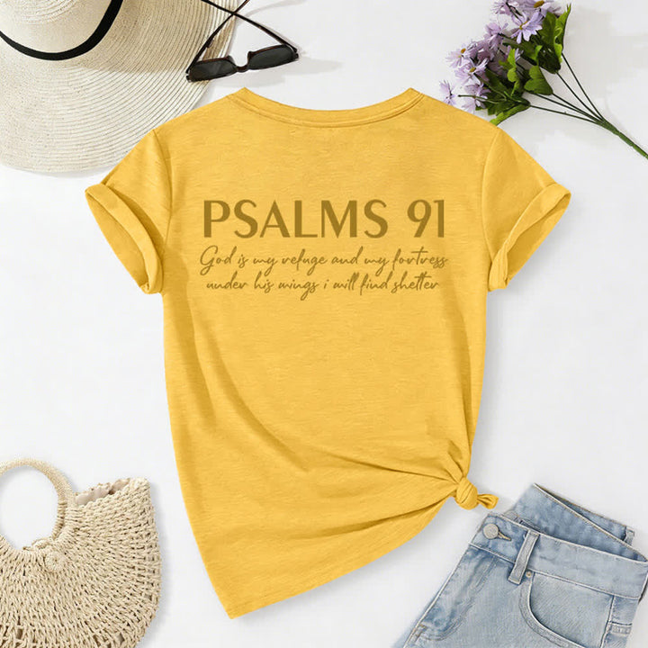 Christianartworkshop Psalm 91 Damen-T-Shirt mit V-Ausschnitt und geknotetem Saum und Kreuzmuster. - image 56