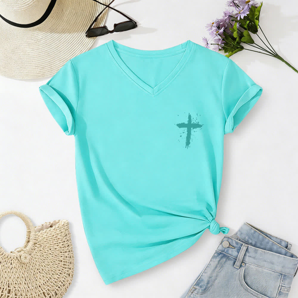 Christianartworkshop Psalm 91 Damen-T-Shirt mit V-Ausschnitt und geknotetem Saum und Kreuzmuster. - image 52