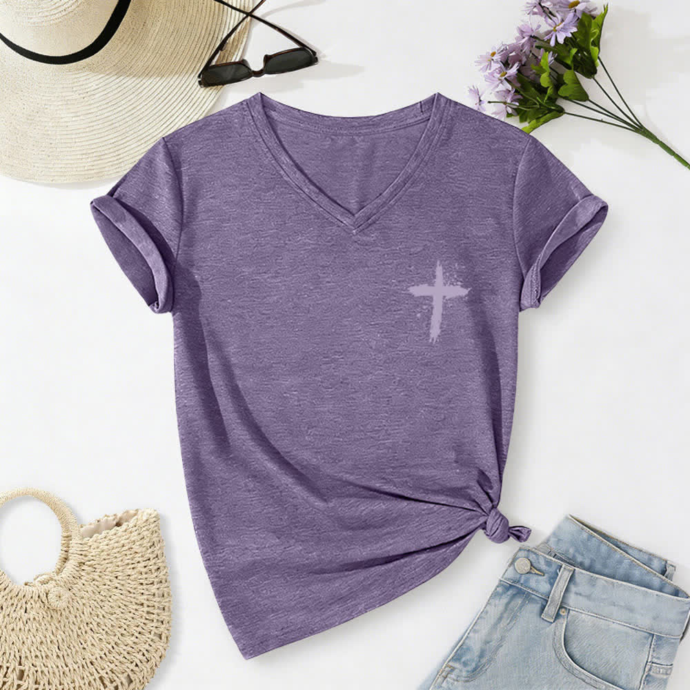 Christianartworkshop Psalm 91 Damen-T-Shirt mit V-Ausschnitt und geknotetem Saum und Kreuzmuster. - image 62
