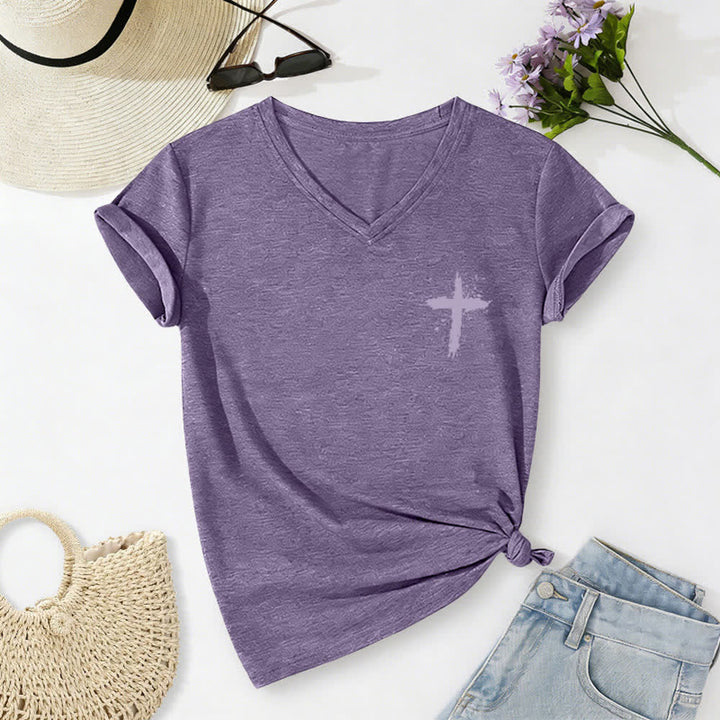 Christianartworkshop Psalm 91 Damen-T-Shirt mit V-Ausschnitt und geknotetem Saum und Kreuzmuster. - image 62